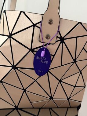 Emilio Pepe Metallic Beige Geometric Tote